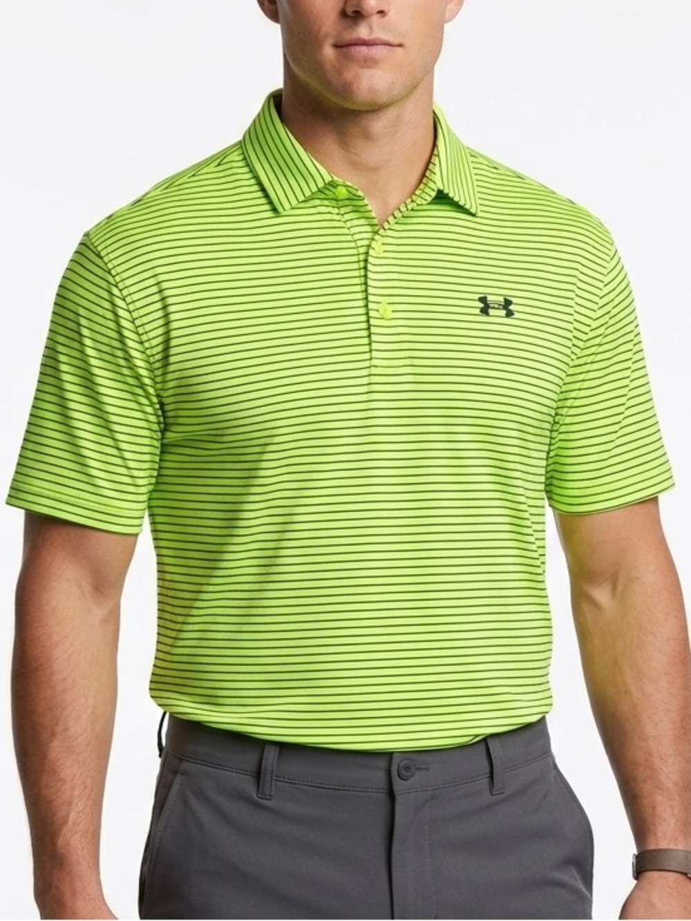 Under Armour HeatGear Striped Polo Shirt Men’s XL Neon Yellow Golf Athletic
